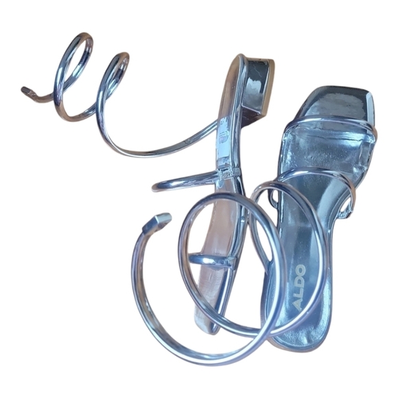 Aldo Spinna Silver Strappy Spiral Wrap Around Design Sandals Sz 7M - Picture 3 of 13